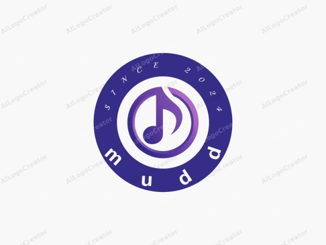 This is a minimalist, abstract logo designed with a sleek and modern aesthetic. The central image is a stylized musical note, depicted in a smooth, flowing shape. The note is rendered in a gradient of purple shades, ranging from a lighter purple