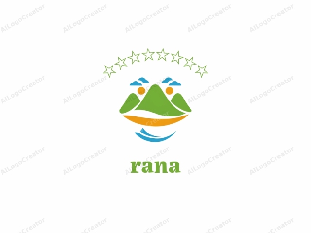 This is a simple, minimalist logo featuring an abstract depiction of a stylized island. The island is represented by three green hills arranged in a row at the top of the logo, with each hill having a smooth, rounded contour. Two smaller hills