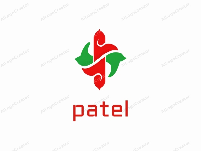 The image is a stylized graphic logo consisting of a central figure with bold, clean lines and vivid colors. The logo features a symmetrical, intertwined design with two prominent elements: a red curved shape in the upper left quadrant and a green curved