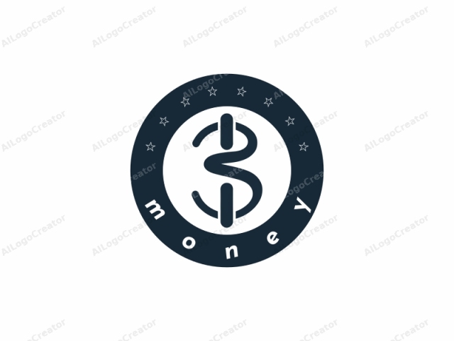 This is a minimalist, stylized logo featuring a dark blue, simplified dollar sign. The design comprises two intersecting arcs: the top arc and the vertical stem. The top arc curves smoothly inward, creating a symmetrical, looped shape,