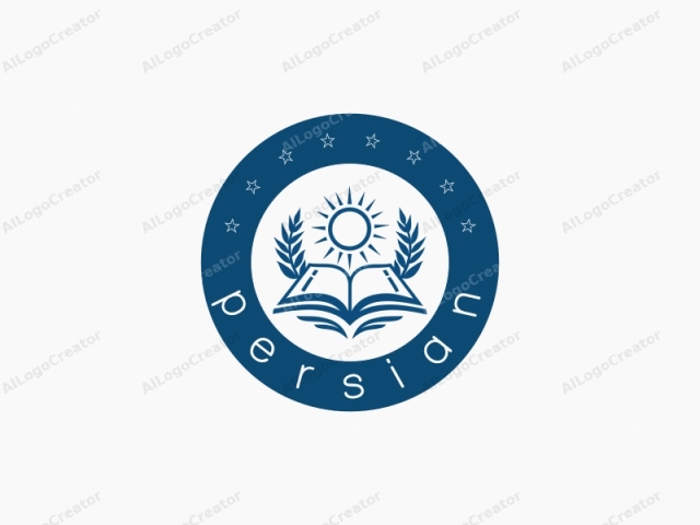 The logo image is a minimalist and stylized illustration created in a monochromatic blue color on a white background. The central focus is a large open book with its pages turned upward. The book is depicted in a flat, schematic manner with straight