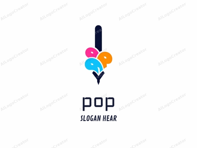 This is a digital logo featuring a stylized, abstract design. The central element is a large, dark blue rectangle, representing a vertical line. Rising from the rectangle, there are three colorful, flowing elements: a blue oval on the left,