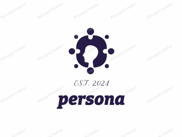 The logo is a simplified, abstract design depicting a human head profile with a white silhouette against a solid dark blue circular background. The head profile is centrally located and facing to the left. Surrounding the head is a collection of interconnected blue circles,