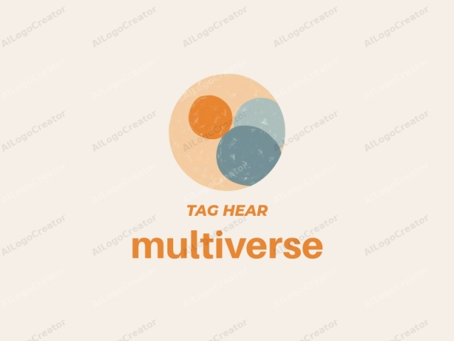 featuring a modern abstract design. This is a digital artwork that uses a minimalist, geometric approach. The central composition consists of three large, overlapping circular shapes in varying hues. The largest circle at the top, left is a vivid orange, while the second