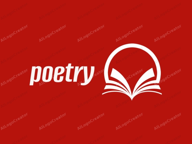 This logo image features a simple, minimalist design set against a bright red background. At the center, there's a white, stylized emblem resembling an open book with a prominent white arc behind it. The book's pages are depicted as two sym