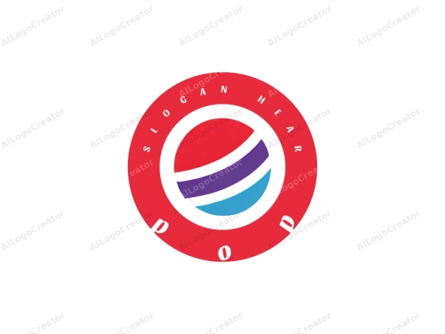 Este logo es un diseño simple y moderno con formas geométricas atrevidas y colores vibrantes. El logo presenta un gran círculo rojo en la mitad superior, con tres franjas horizontales debajo. Las franjas están dispuestas en orden descendente de arriba a abajo: