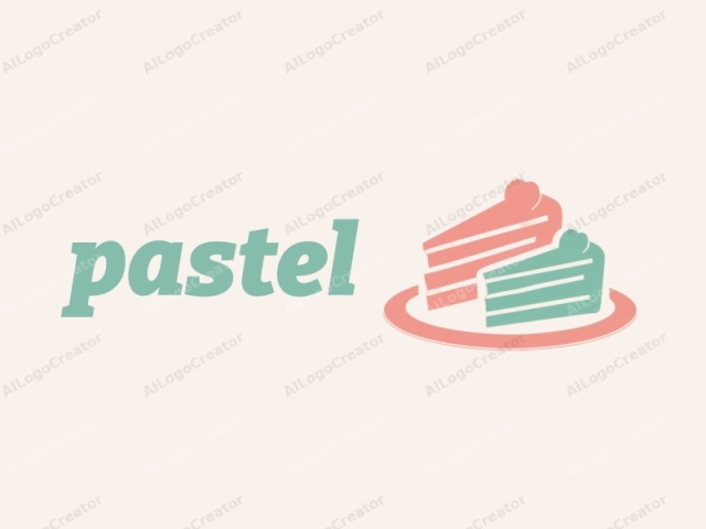 This is a minimalist, flat design logo featuring two cakes in a stylized, simplified manner. The background is a light, pastel peach color. The cakes are depicted with a clean, smooth texture, free from intricate details. Each cake consists