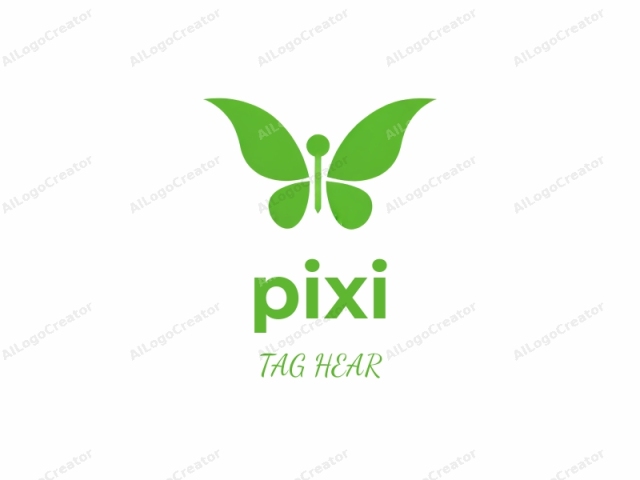 Das Logo ist ein minimalistisches Design mit einem stilisierten, grünen Schmetterling. Der Schmetterling ist zentral vor einem einfachen weißen Hintergrund platziert, wodurch der Grünton lebendig und ungehindert wirkt. Der Körper des Schmetterlings ist wie ein Kreis geformt mit zwei großen