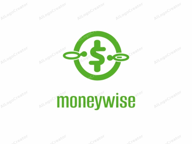 This is a digital illustration in a minimalist style, featuring a green circle with a white dollar sign ($) centered inside it. The green circle occupies the entire image, and its diameter is slightly larger than the white dollar sign. The dollar sign is placed