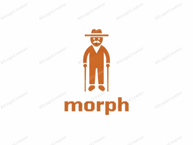 Esta imagen de logo es una ilustración de diseño plano y minimalista. Representa una figura estilizada y simplificada de una persona mayor de pie, con ambas manos apoyadas en bastones o muletas, sostenidos verticalmente al lado de la figura. La figura está representada en un sólido