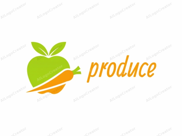 which features a stylized, minimalist design. The image is a simple, flat vector drawing set against a plain white background. The central subject is a green apple, characterized by smooth lines and a rounded shape. Above the apple, two small green