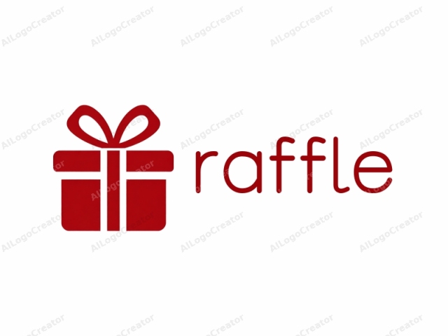 This logo image is a simplistic, minimalist vector graphic in a flat design. The image depicts a stylized gift box in the center of the composition. The box is depicted in a bold, solid red hue against a stark white background. The box