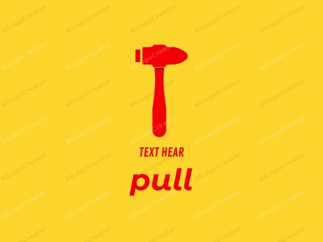 The image features a minimalist, flat design with a bold and simple style. It consists of a bright yellow background, providing a stark and vivid contrast to the red object. The object, resembling a hammer, is centrally positioned and is entirely red with