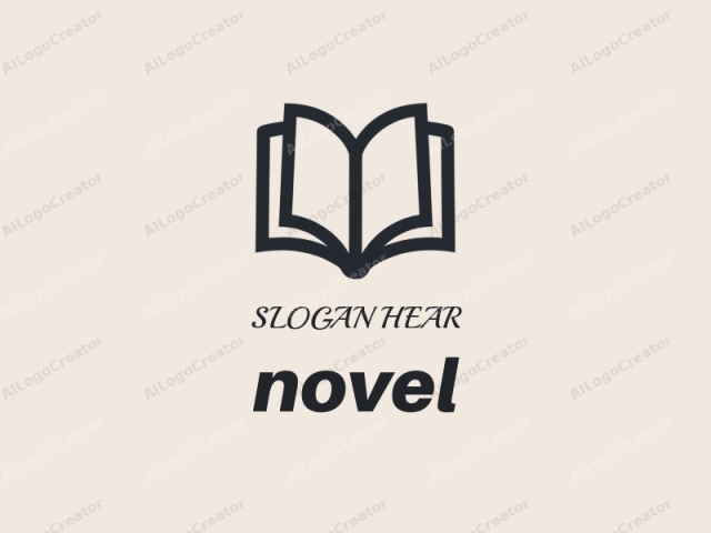 This is a minimalist, black-and-white logo consisting of an open book icon. The book is depicted in a flat, geometric style, with thick black lines forming its outlines. The book is centered on a plain beige background, providing a stark contrast