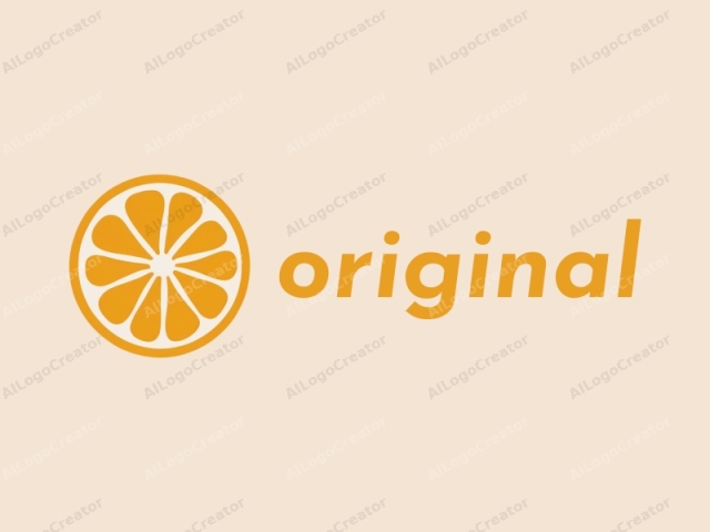a minimalist and abstract graphic design depicting a lemon. The logo features a single, vibrant orange color, symbolizing the fruit. The lemon is centrally positioned and framed by a light beige, cream background, which enhances the vividness of the orange hue