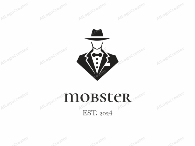 This is a minimalist black-and-white logo featuring a stylized, faceless man in classic attire. The subject is presented as a silhouette, lacking any facial details, with a prominent, broad-brimmed hat that covers the head. The hat