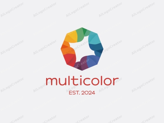 The logo is a hexagonal design consisting of eight triangular segments arranged in a circular pattern. Each triangular segment is filled with a vibrant color: orange, yellow, green, blue, indigo, violet, red, and magenta, arranged clockwise