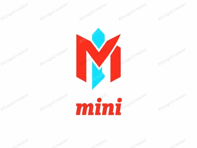 This is a minimalist, abstract logo featuring bold, geometric shapes. The design is composed of two distinct colors: red and blue. The main focal point is a large, triangular shape with sharp edges and a bold, angular appearance. This triangular element