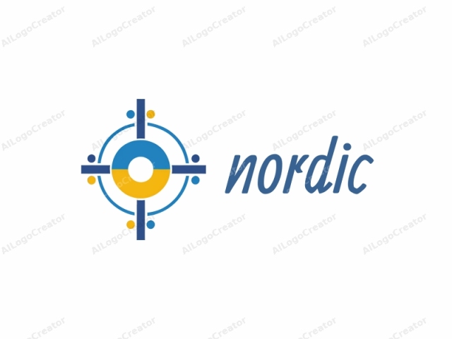 The image is a minimalist, geometric design representing a target or bullseye symbol, typically used to indicate accuracy or focus. It consists of three primary colors: blue, yellow, and white. The target is drawn in a modern, digital style