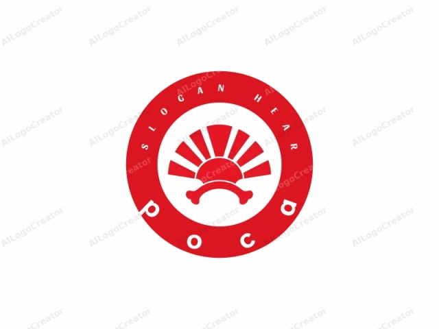 Este logotipo es un gráfico minimalista diseñado en un estilo moderno y plano. Presenta un sol rojo audaz con sus rayos irradiando hacia afuera, similar a la bandera nacional japonesa conocida como Hinomaru, o "Marca del Sol". El rostro del sol es