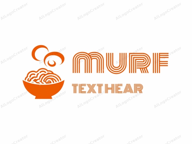 an orange bowl containing noodles and steaming vapors, set against a plain white background. The image features a simplified, icon-like representation of a bowl filled with noodles. The bowl is depicted in bold, vivid orange, occupying the central portion of