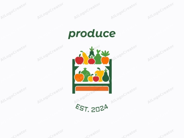 This is a clean, vector-style graphic depicting a colorful arrangement of fruits. The background is plain white, providing a stark contrast that makes the fruits pop. The fruits, arranged symmetrically, are in a range of vivid hues including red, orange