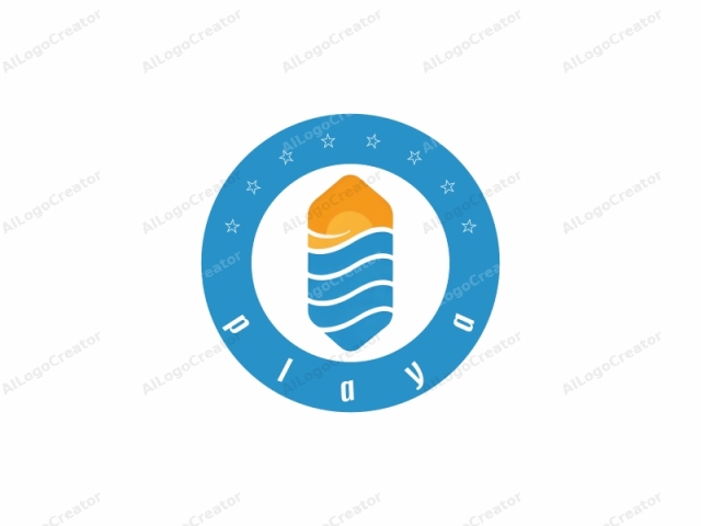 This is a minimalist logo, featuring a stylized design that combines elements of a wave and a sun. The main object is a vertical, triangular shape with a pointed top and a rounded base, occupying most of the image. At the upper tip