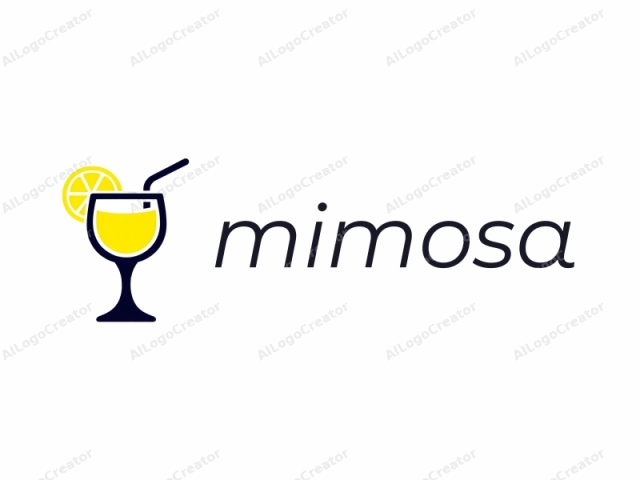 This image is a simple, modern logo in a flat design style, featuring a yellow cocktail glass filled with a light-yellow drink. The glass has a short stem and a wide bowl, with a thick base. On the left side of the glass