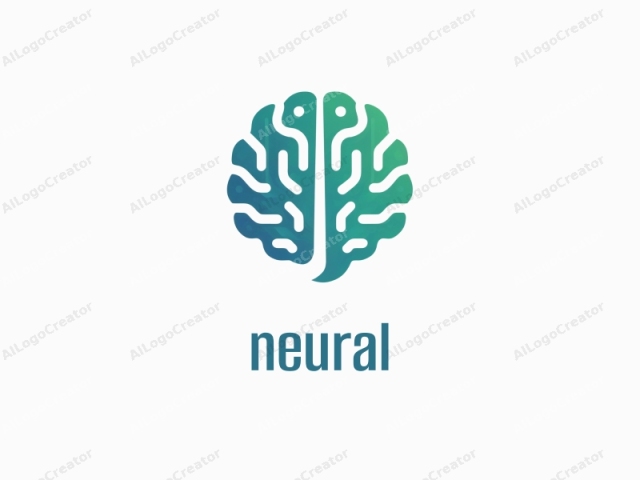 presentando un cerebro estilizado con líneas suaves y orgánicas y una paleta de colores degradados. Este logotipo es una ilustración digital que representa el concepto de intelecto, creatividad o innovación. La figura central es un cerebro simétrico y simplificado con lóbulos distintivos y un