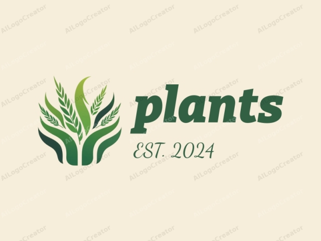 The logo features a stylized, minimalist design inspired by nature. The central element is an abstract representation of wheat, depicted in various shades of green, including light, medium, and dark hues. The wheat is rendered in a curving, fluid