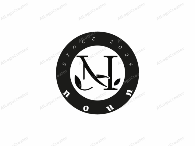 This is a simple, minimalist logo design in black, set against a stark white background. The central motif is the letter "H" with a stylized, flowing shape. The vertical line of the "H" is thick and solid, standing