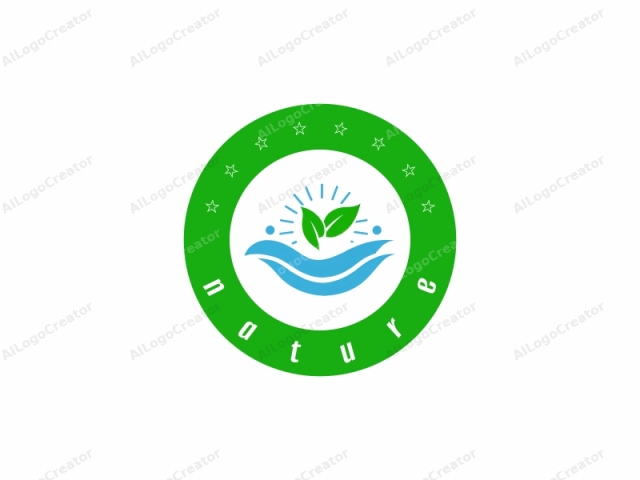 Este es un logotipo minimalista basado en vectores compuesto por líneas suaves, limpias y colores atrevidos. El diseño principal presenta un motivo central de hoja verde, que está estilizado como dos hojas que crecen hacia arriba desde una línea curva y ondulada que se asemeja a un tallo.