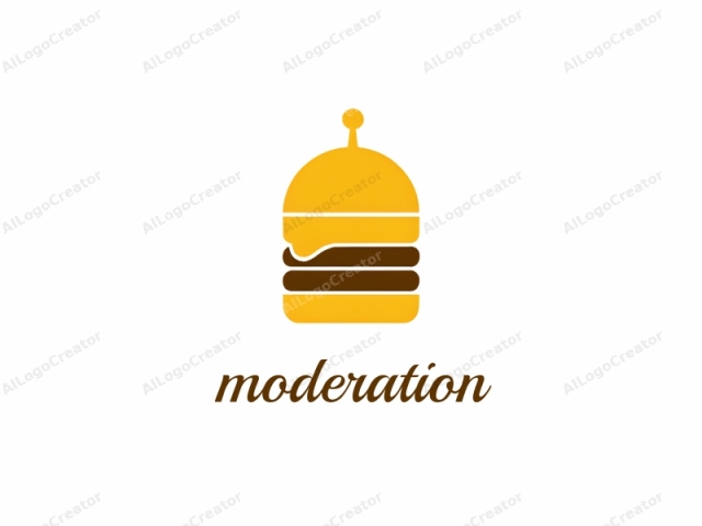 This image features a simplified, flat design of a hamburger. The hamburger is depicted in a minimalist style, with bold, solid shapes in various colors. The top bun is a bright yellow, featuring a small, circular indentation or knob near the top