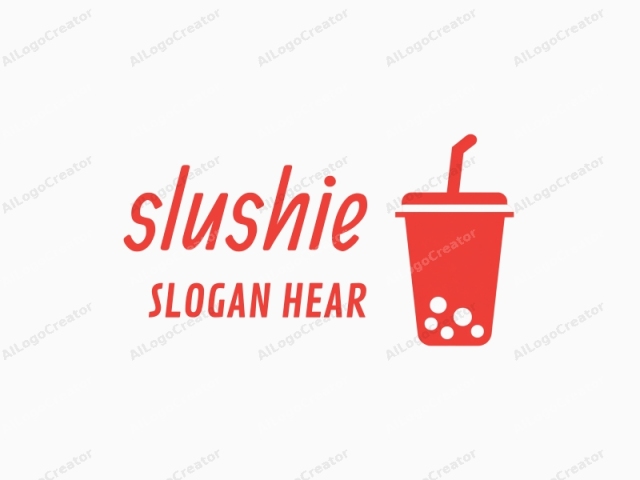 The image is a simple, minimalist digital drawing, depicted in a clean and modern style. It features a red silhouette of a beverage cup filled with a translucent, light blue liquid. The cup has a handle or straw extending upwards, indicated by a