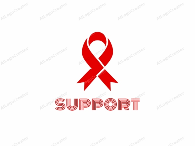 This is a minimalist graphic logo in the shape of a ribbon, commonly associated with various causes, such as breast cancer awareness. The logo consists of a prominent, vibrant red ribbon, which forms an inverted "V" shape. The ribbon is centrally