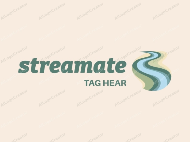 focusing on the visual elements and their emotional impact. This is a minimalist, digital logo image featuring a stylized representation of a winding river. The river is depicted in three shades of green, with darker shades on the inside and lighter shades on the