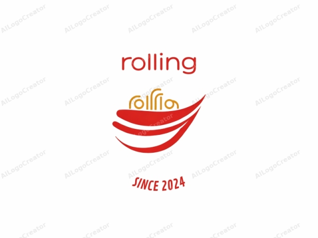 This logo is a minimalist, stylized design that incorporates fluid and abstract lines in a modern, clean, and elegant style. The central element is a red, curved shape resembling a large, flowing wave or a graceful, swooping tail, with