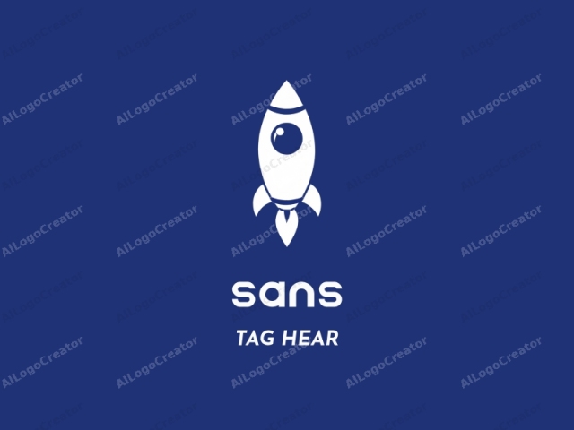 This logo image features a simplistic, minimalist design. The image depicts a rocketship, centrally positioned, against a deep blue background. The rocketship is white and is composed of a sleek, pointed nose cone, a cylindrical body with rounded edges,