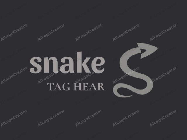 The image is a minimalist digital drawing featuring a stylized snake motif. The snake's body is depicted in a solid gray, forming a continuous, sinuous line that curves to the right, with a small, triangular head protruding from its tail