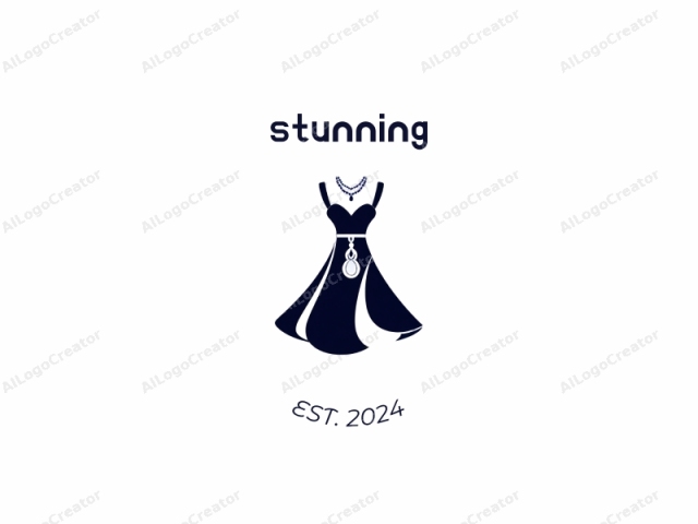 The logo is a digital illustration of a black, sleeveless dress. The dress features a deep V-neckline that widens slightly towards the waist, showcasing a modest décolletage. The neckline and hemline are adorned with intricate blue and