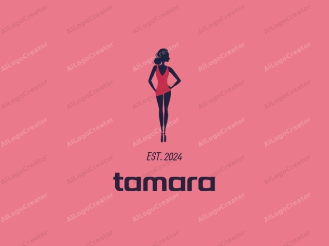 presentando un diseño minimalista y plano. El logotipo consiste en una figura estilizada y en silueta de una mujer, representada en negro sólido sobre un fondo rosa sólido. La mujer se muestra de pie con la espalda hacia el espectador, enfatizando su forma y postura.