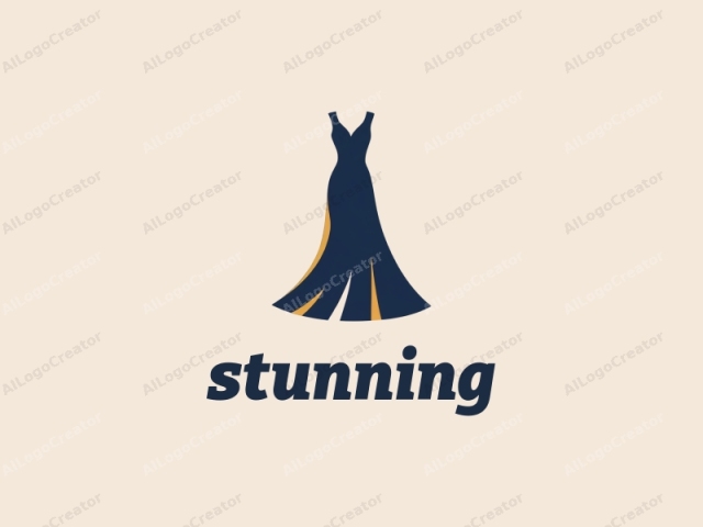 The logo image features a stylized, minimalist drawing of a dress. The dress is depicted in a sleek and elegant manner with a dark navy blue base color and accents of golden yellow. It has a V-neckline and a form-fitting bod