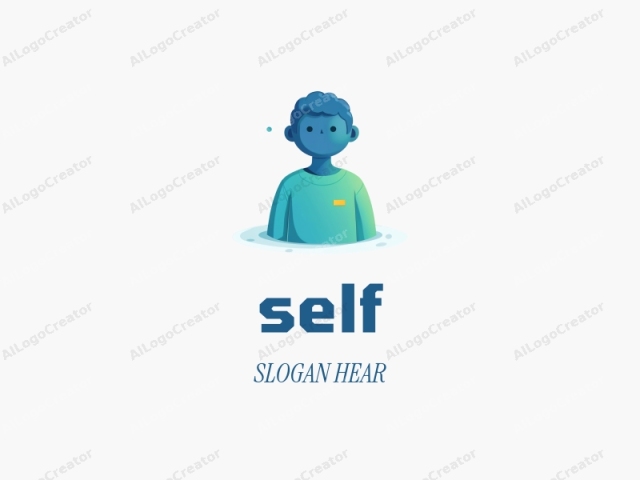 This digital drawing features a simplified, cartoon-style illustration of a person with a dark blue complexion. The person is depicted as standing from the waist up, with curly blue hair and a small black dot representing their eye. Their attire consists of a large