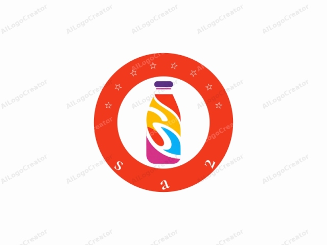 This digital logo features a stylized, vibrant depiction of a bottle. The bottle is centered against a plain white background, providing a stark contrast that emphasizes the bright colors. The design is minimalist, with no text or additional elements. The bottle is