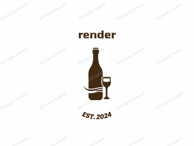 This is a minimalist, vector-style logo illustration rendered in dark brown, set against a stark white background. The logo features a simplified depiction of a wine bottle and a wine glass, both rendered with clean, smooth lines and a consistent color. The