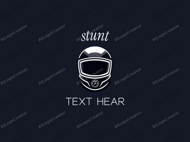 This is a stylized logo image of a motorcycle helmet rendered in a minimalist, flat design. The helmet is depicted with a clean, geometric shape and is primarily white with dark outlines, creating a striking contrast against a dark navy blue background. The