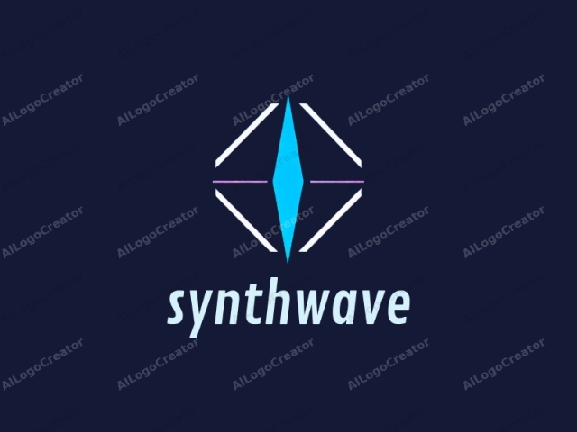 The image is a minimalist digital illustration set against a dark blue background. At the center, a geometric symbol is composed of intersecting lines and points, arranged in a diamond shape. The focal point is a triangular shape in vibrant blue, with its