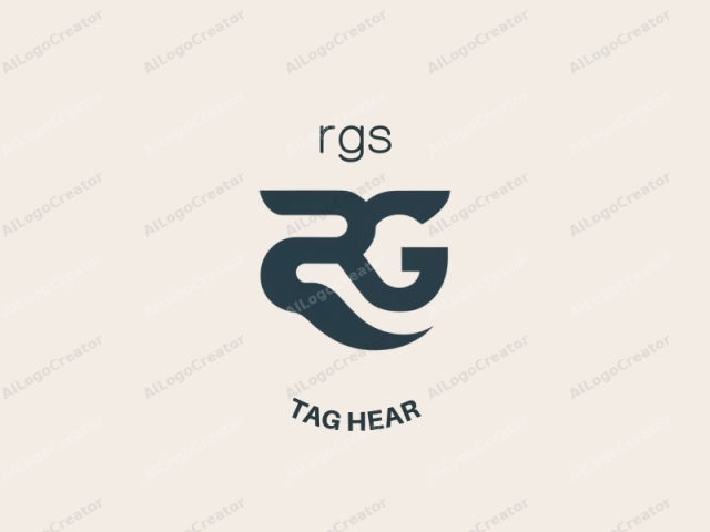 This is a minimalist logo featuring a stylized design that incorporates the letters "R" and "G" in a fluid, abstract manner. The logo is composed of bold, dark blue lines that create a sense of fluid motion and dynamic balance.