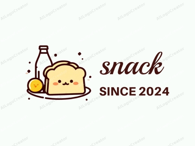 This is a playful, minimalistic cartoon drawing of a slice of bread. The bread is depicted with simple, rounded shapes, having a beige color and a light brown border outlining its edges. It features two small black dots for eyes and a tiny