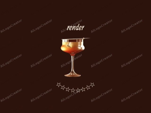 The image is a high-resolution digital illustration depicting a sophisticated, golden-colored cocktail in a classic coupe glass, held upright on a polished wooden surface. The glass is adorned with a long, slender metal straw, positioned centrally in the glass, with a